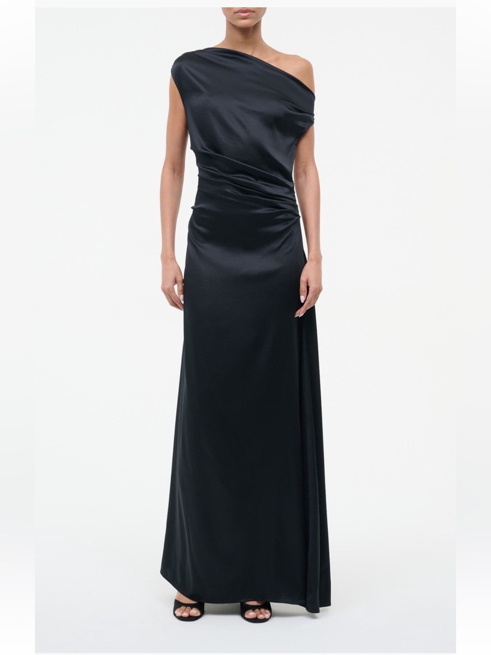 Staud Phare Silk Maxi Dress Black Off Shoulder